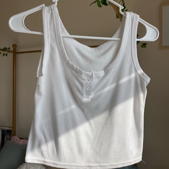 White Ribbed Button-Front Tank Top - Picture 6 of 6